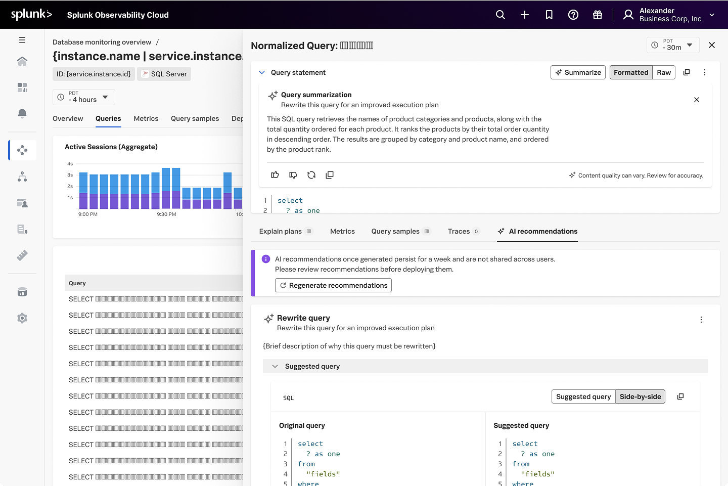 AI-assisted query summarization and recommendations