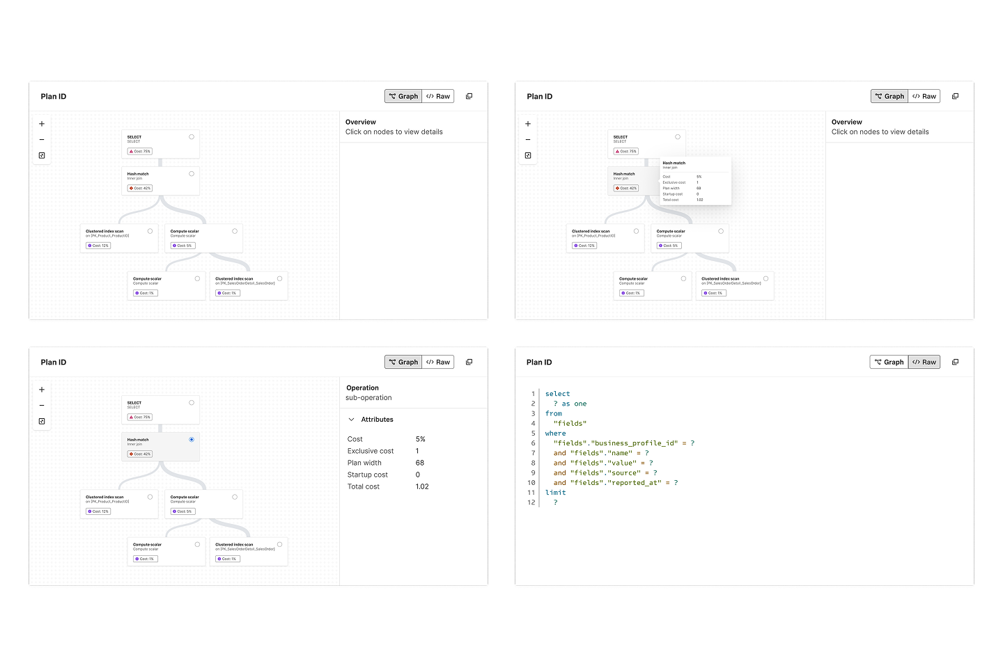 Various states of the query explain plan component